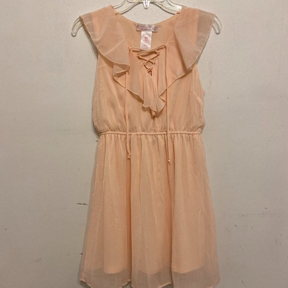 PEACH Size Small Lined Dress Flowy Ruffled Neckline Sheer No Boundaries NO BELT - Picture 1 of 5